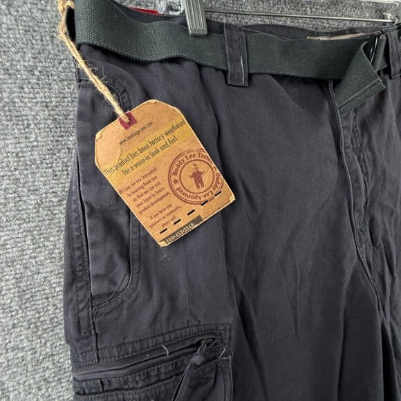 NWT Lee Dungaree Cargo Shorts Navy Blue Belted Pockets Size 38 Cotton Adult Men - Picture 6 of 16